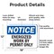 Signmission Energized Work By Permit Only OSHA Notice Sign, Aluminum, 18in W x 12in L, 2PK OS-2PACK-NS-A-1218-L-12047 - alternate 2